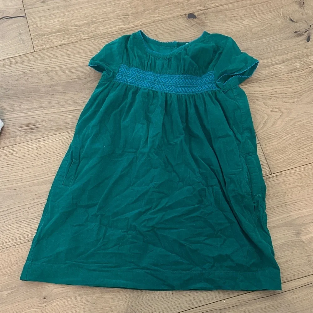 Mini Boden Teal Kids smocked corduroy Dress 9/10 *tear